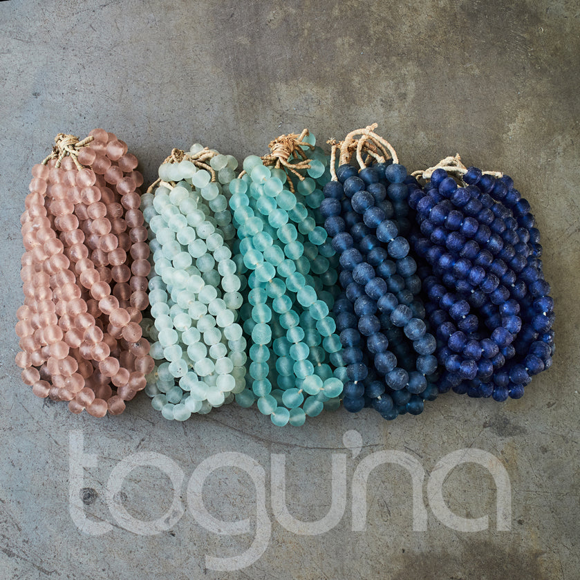 RECYCLED GLASS BEAD (GHANA) LRG PKT AQUA