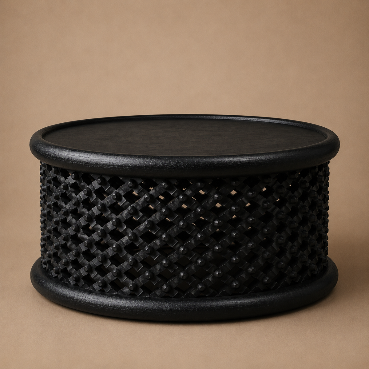 BAMILEKE STOOL/SIDE-TABLE (CAMEROON) 90D 43H DARK