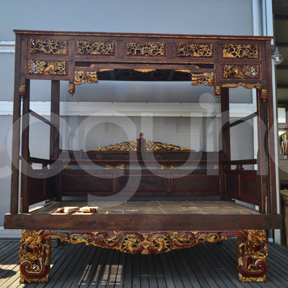 ANTIQUE 4 POSTER BED (INDONESIA) 230L 185W 200H BLUE/WHITE