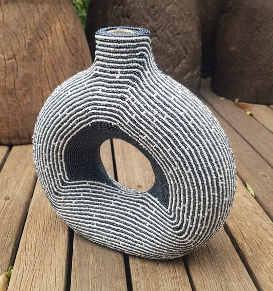 DONUT VASE (SOUTH AFRICA) BEADED LRG BOXED